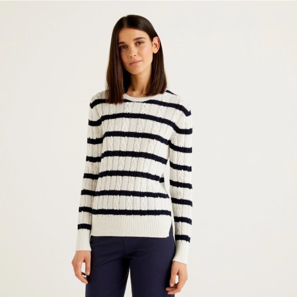 United colors of Benetton stripe cable knit sweater in great condition. - Picture 2 of 6